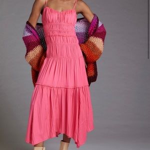 Anthropologie ruched slip pleated midi-length cocktail dress